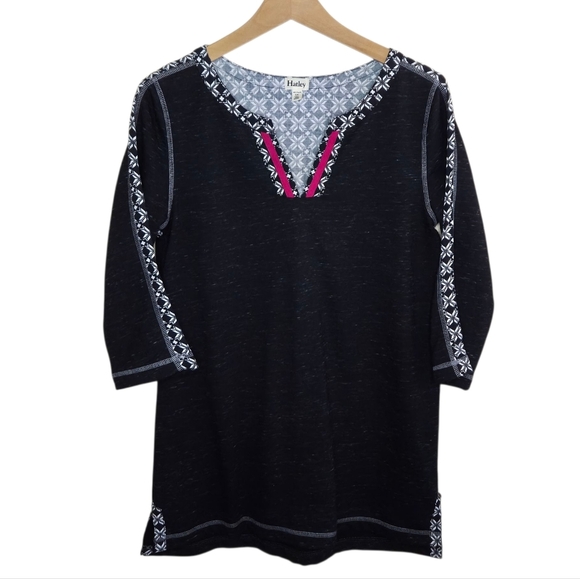 Hatley | Mixed Material 3/4 Sleeve Tunic Top Heathered Black Size Small - Picture 1 of 8